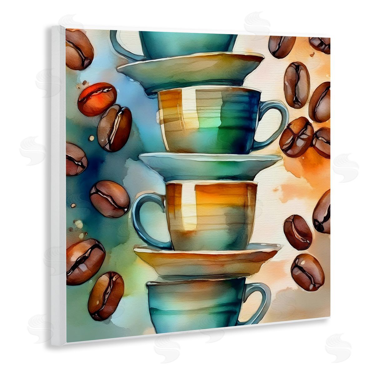 Coffee Beans & Mugs Wood Plaque Wall Art, Home Decor by Alina Georgescu