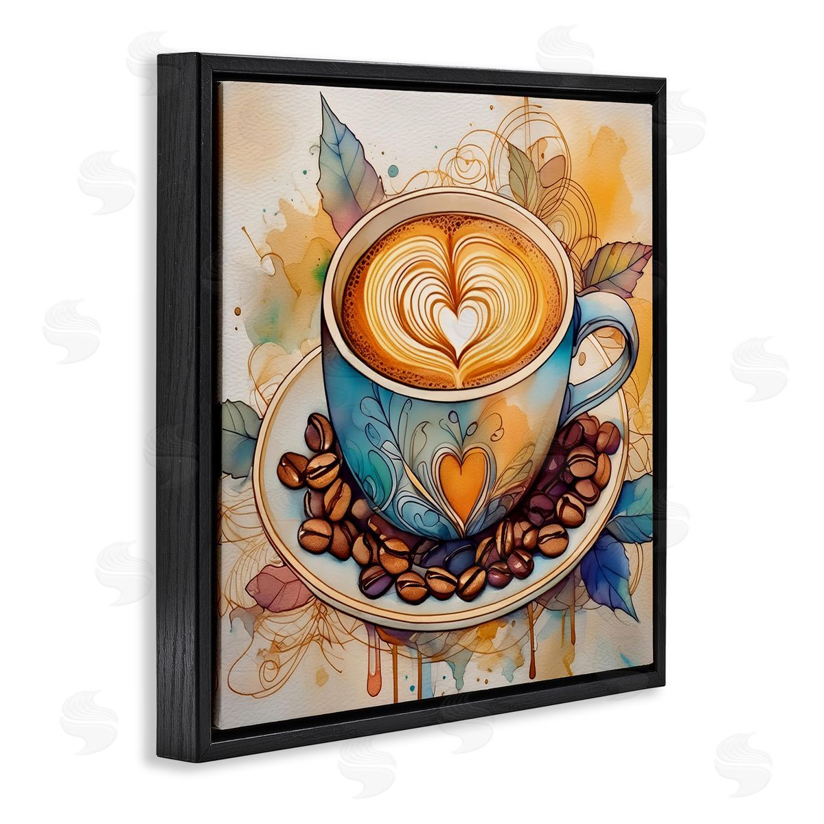 Modern Café Latte Black Floating Frame Canvas Wall Art, Home Decor by Alina Georgescu