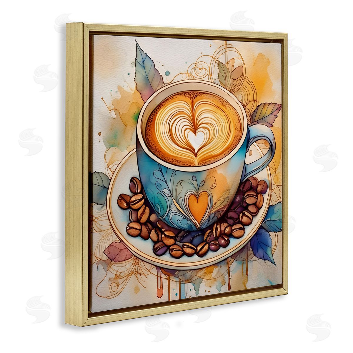 Modern Café Latte Gold Floating Frame Canvas Wall Art, Home Decor by Alina Georgescu