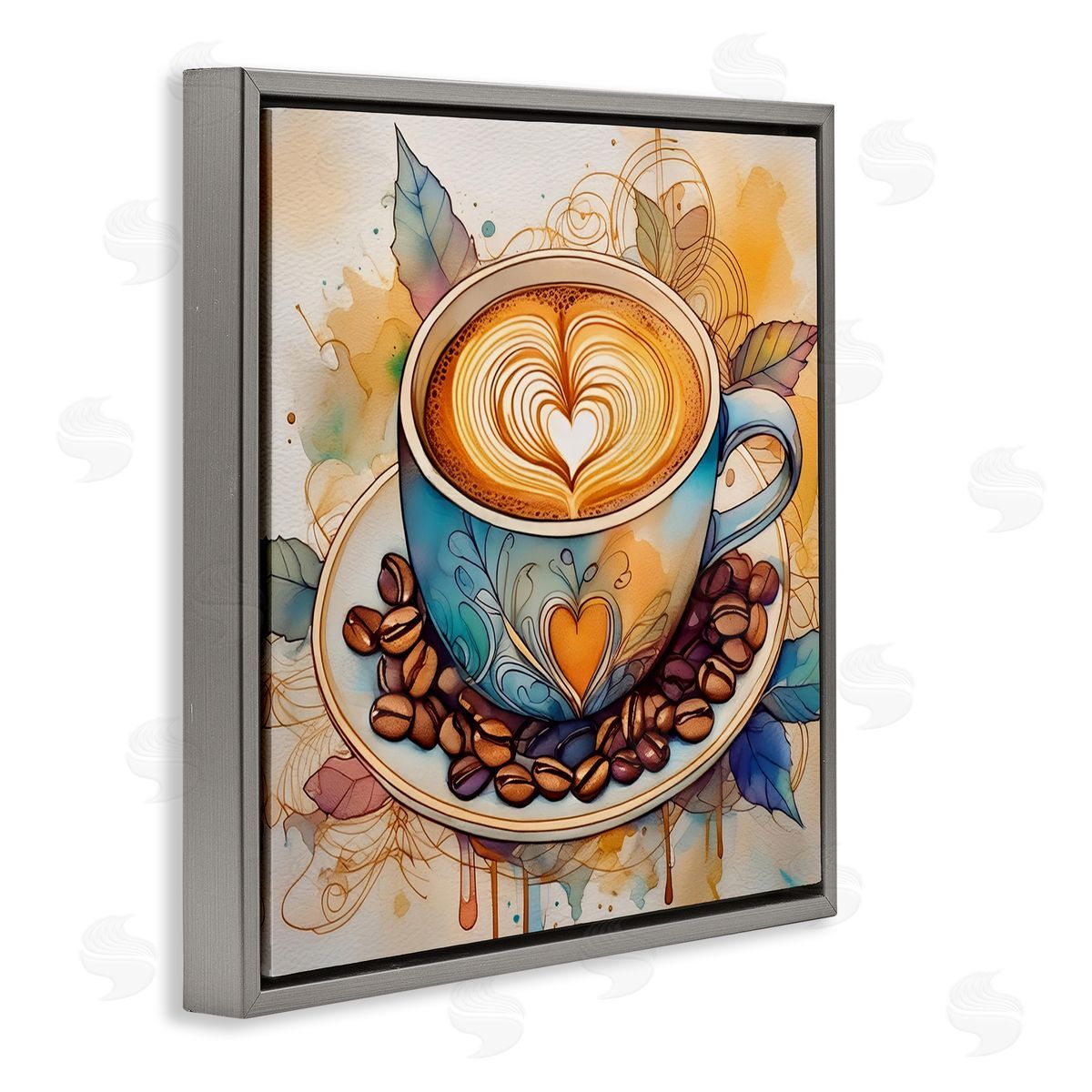 Modern Café Latte Grey Floating Frame Canvas Wall Art, Home Decor by Alina Georgescu
