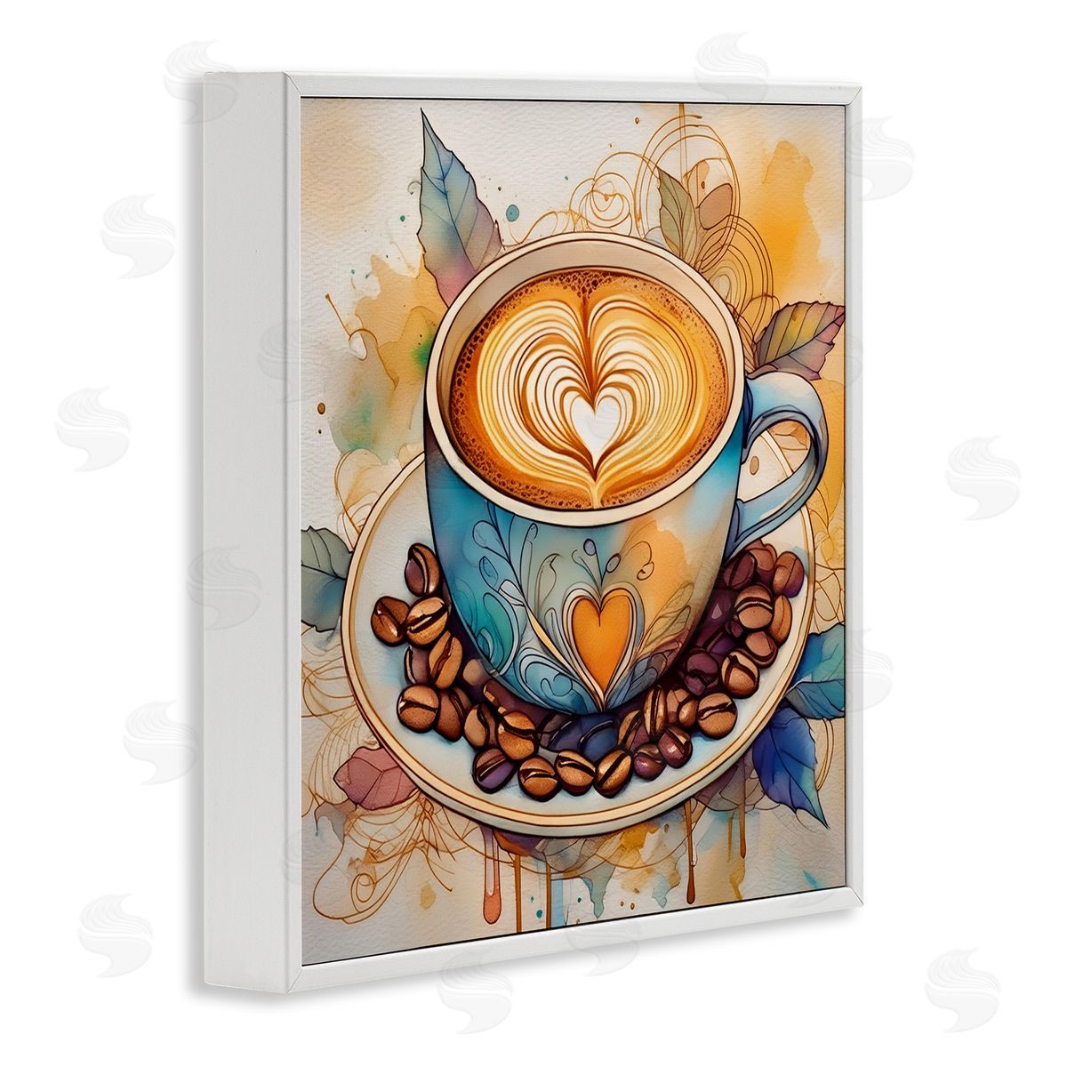 Modern Café Latte White Frame Print Wall Art, Home Decor by Alina Georgescu