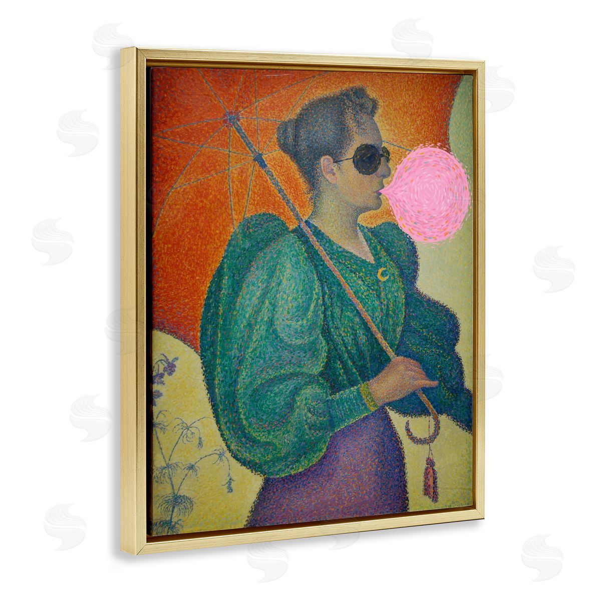 Impressionist Woman & Bubblegum Gold Floating Frame Canvas Wall Art, Home Decor by Stupell Studio