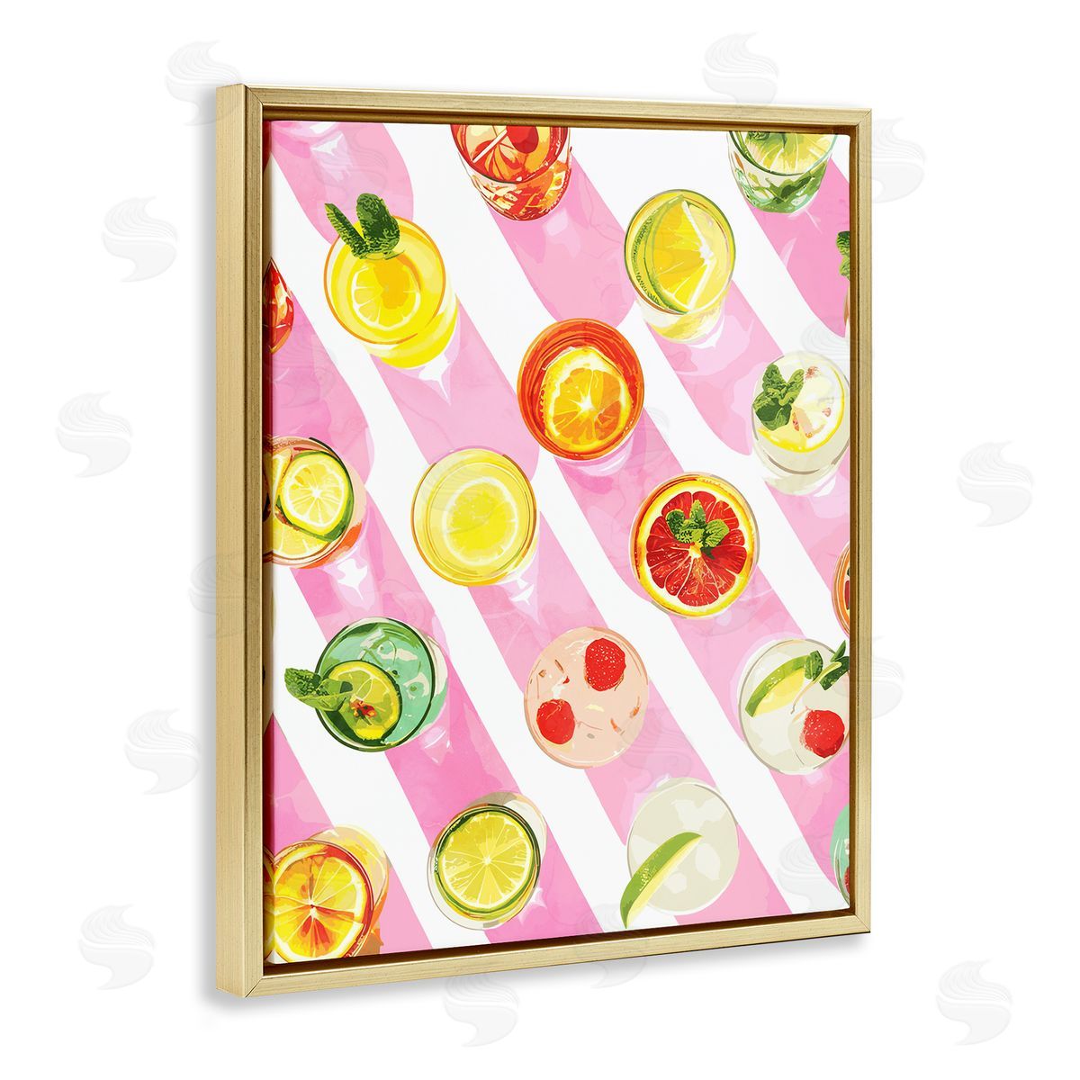 Aerial Cocktails on Stripes Gold Floating Frame Canvas Wall Art, Home Decor by Stupell Studio
