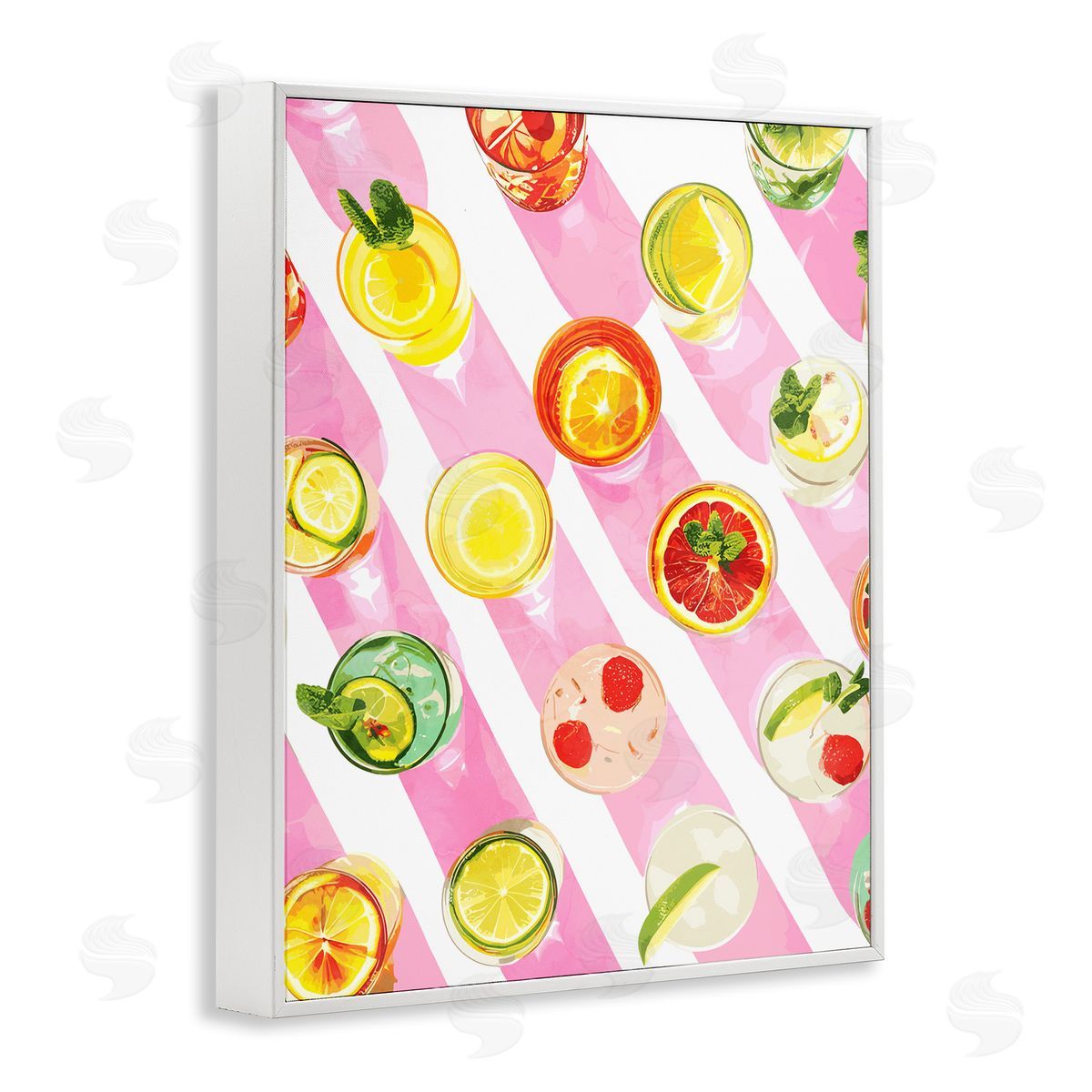 Aerial Cocktails on Stripes White Frame Print Wall Art, Home Decor by Stupell Studio
