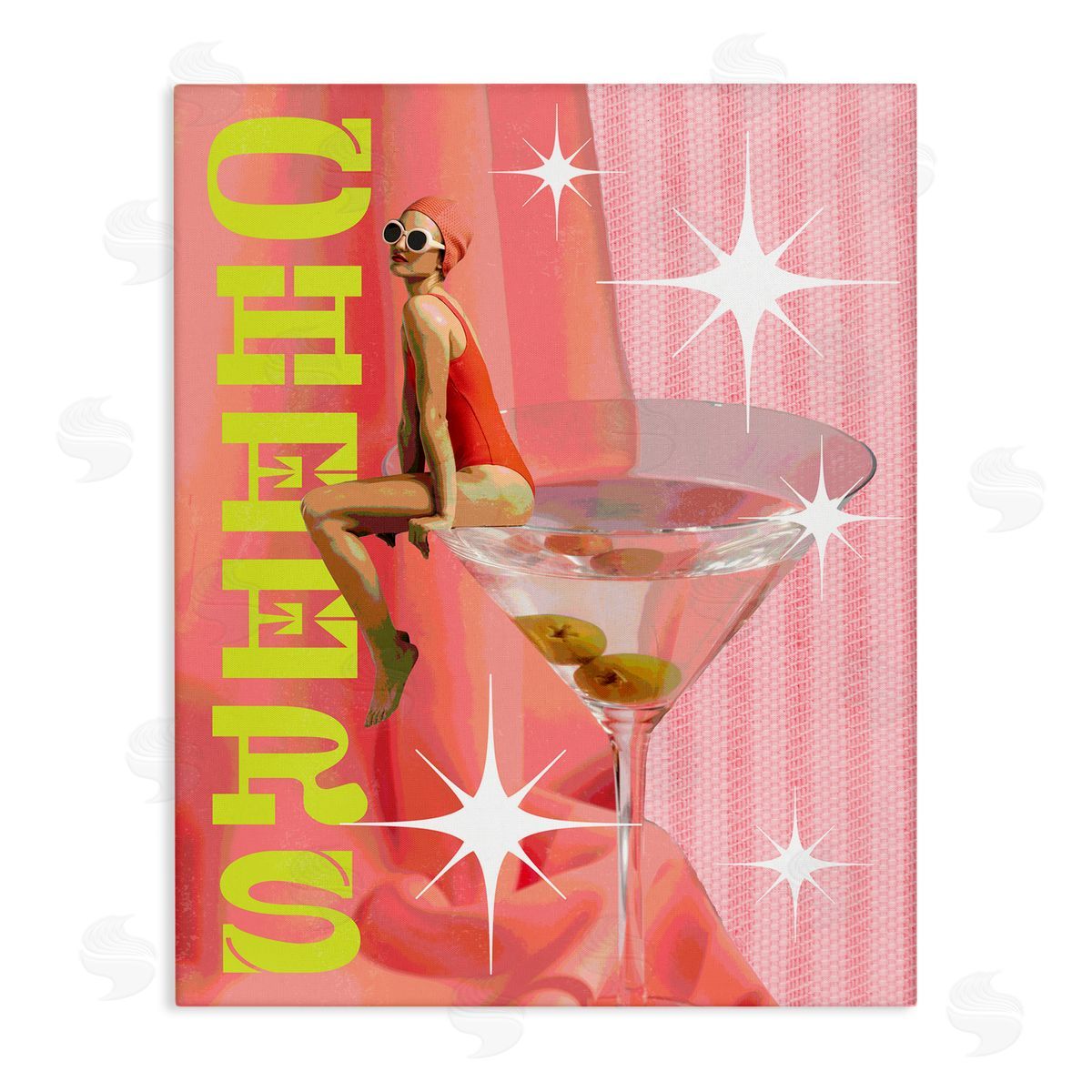 Cheers Retro Drink & Swimmer Canvas Wall Art, Home Decor by Stupell Studio