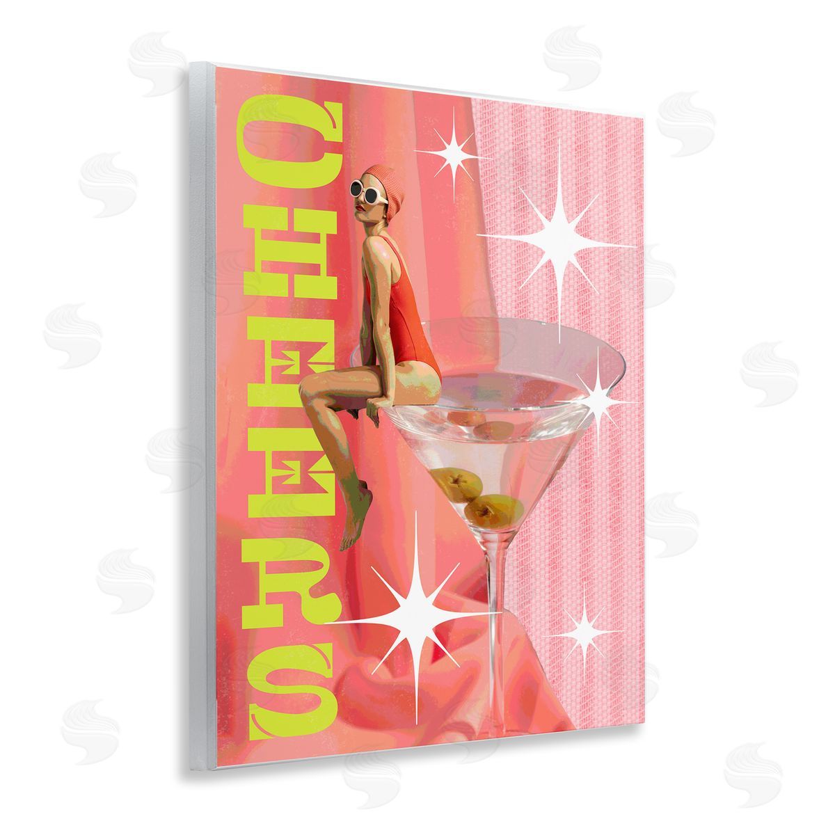 Cheers Retro Drink & Swimmer Wood Plaque Wall Art, Home Decor by Stupell Studio