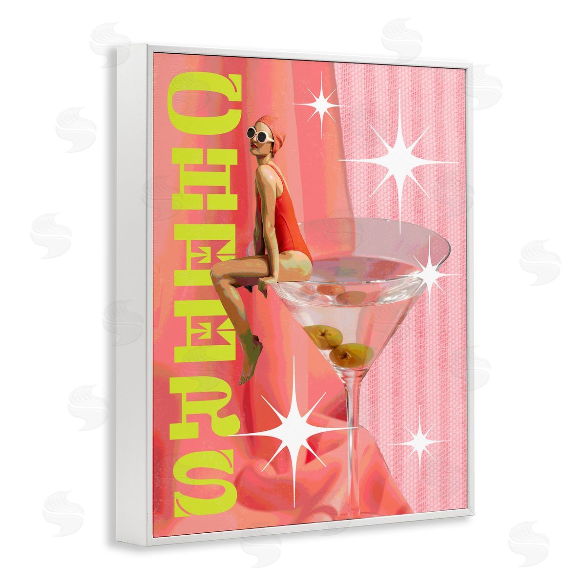 Cheers Retro Drink & Swimmer White Frame Print Wall Art, Home Decor by Stupell Studio