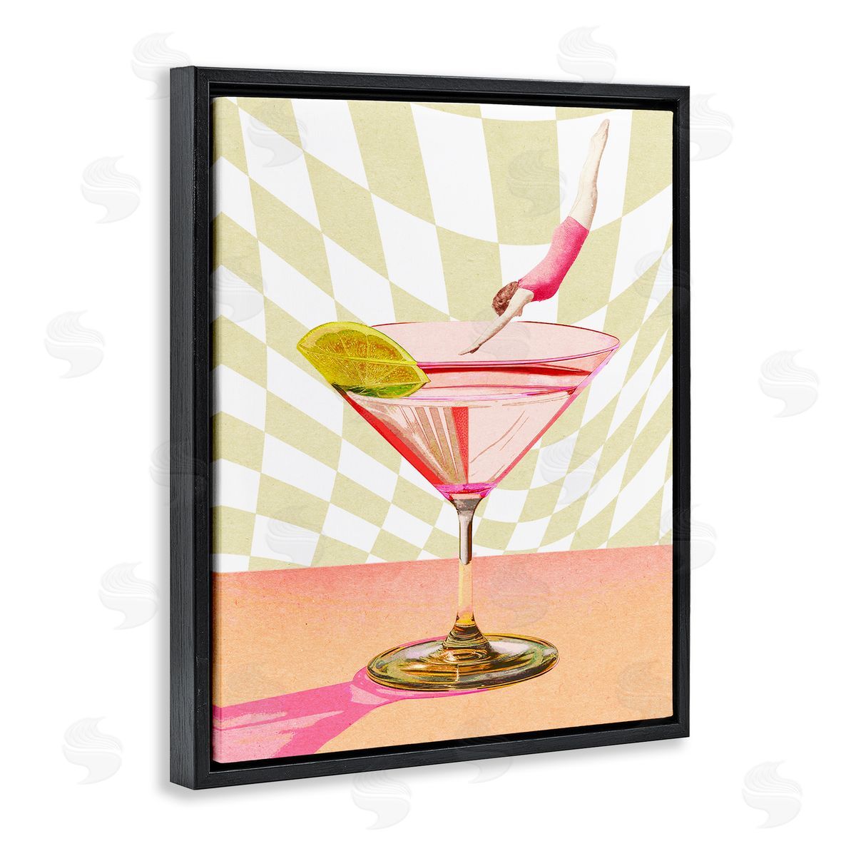 Diving into Cocktail Black Floating Frame Canvas Wall Art, Home Decor by Stupell Studio