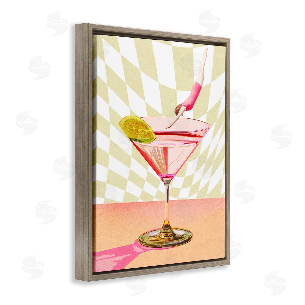 Diving into Cocktail Brown Floating Frame Canvas Wall Art, Home Decor by Stupell Studio