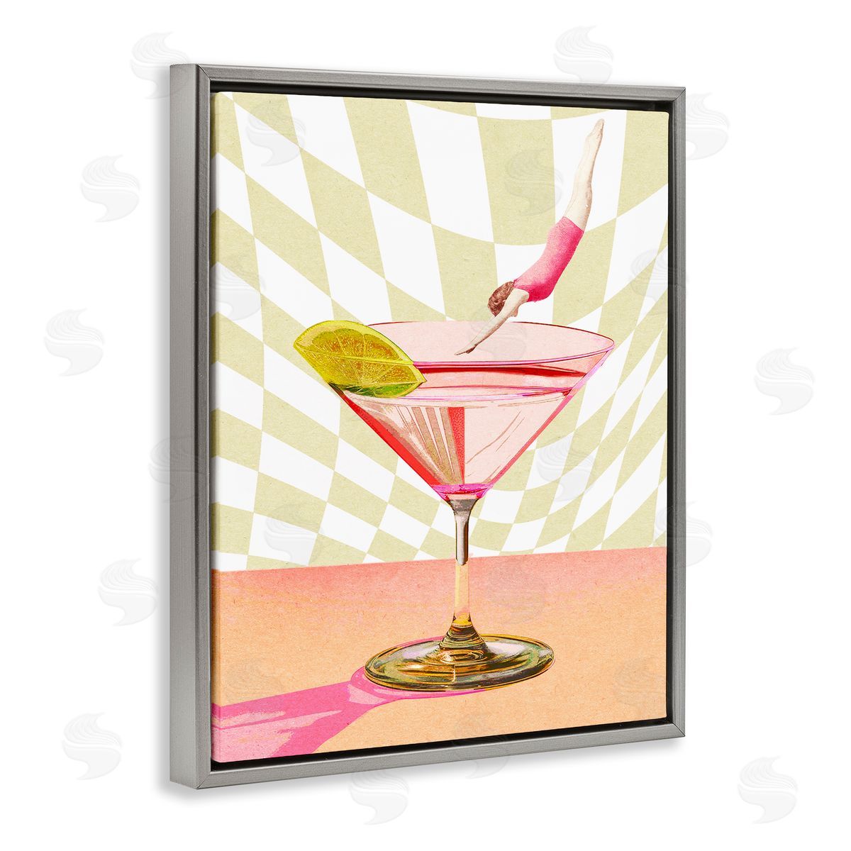 Diving into Cocktail Grey Floating Frame Canvas Wall Art, Home Decor by Stupell Studio
