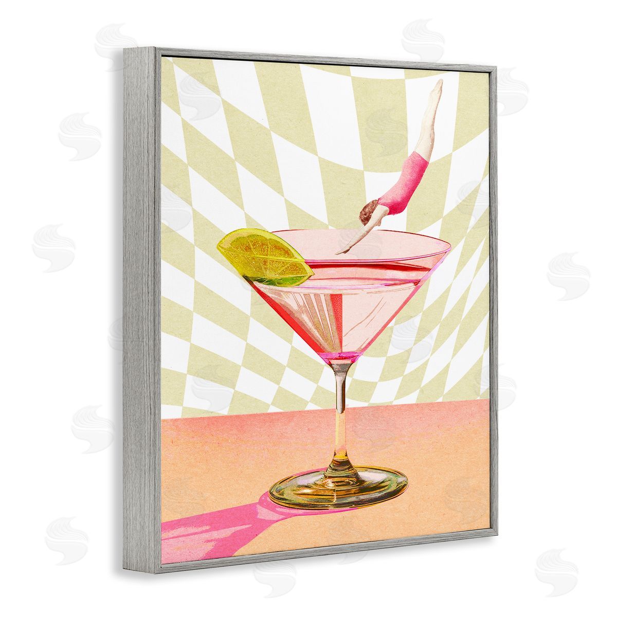 Diving into Cocktail Grey Frame Print Wall Art, Home Decor by Stupell Studio