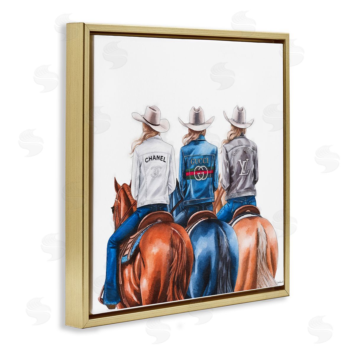 Fashion Trend Cowgirls Gold Floating Frame Canvas Wall Art, Home Decor by Amanda Greenwood