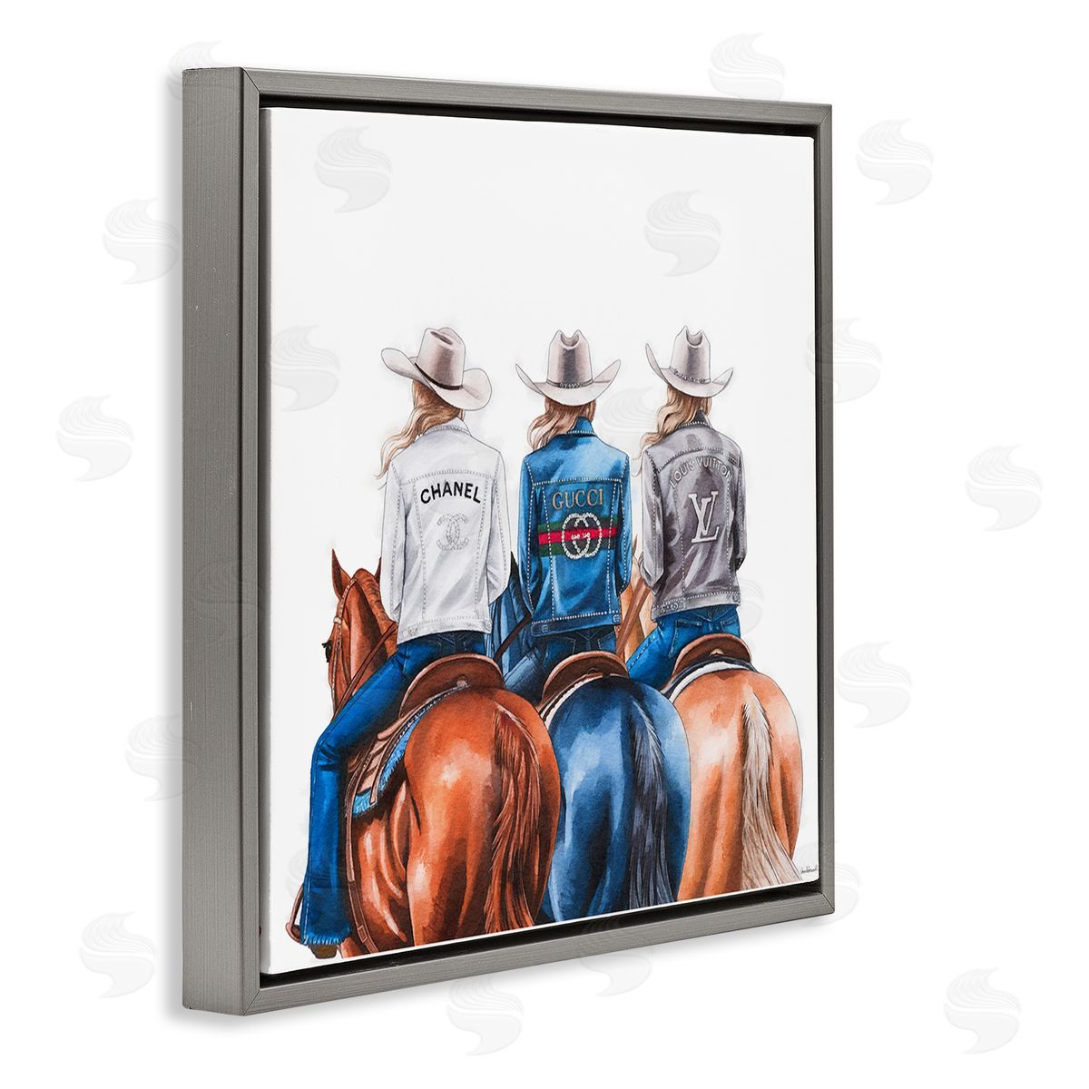 Fashion Trend Cowgirls Grey Floating Frame Canvas Wall Art, Home Decor by Amanda Greenwood