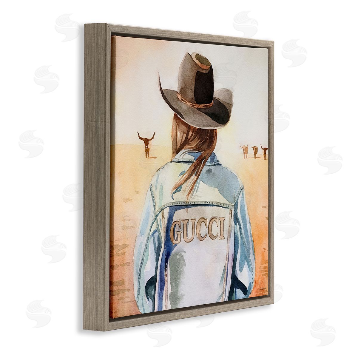 Fashionable Desert Cowgirl Brown Floating Frame Canvas Wall Art, Home Decor by Amanda Greenwood