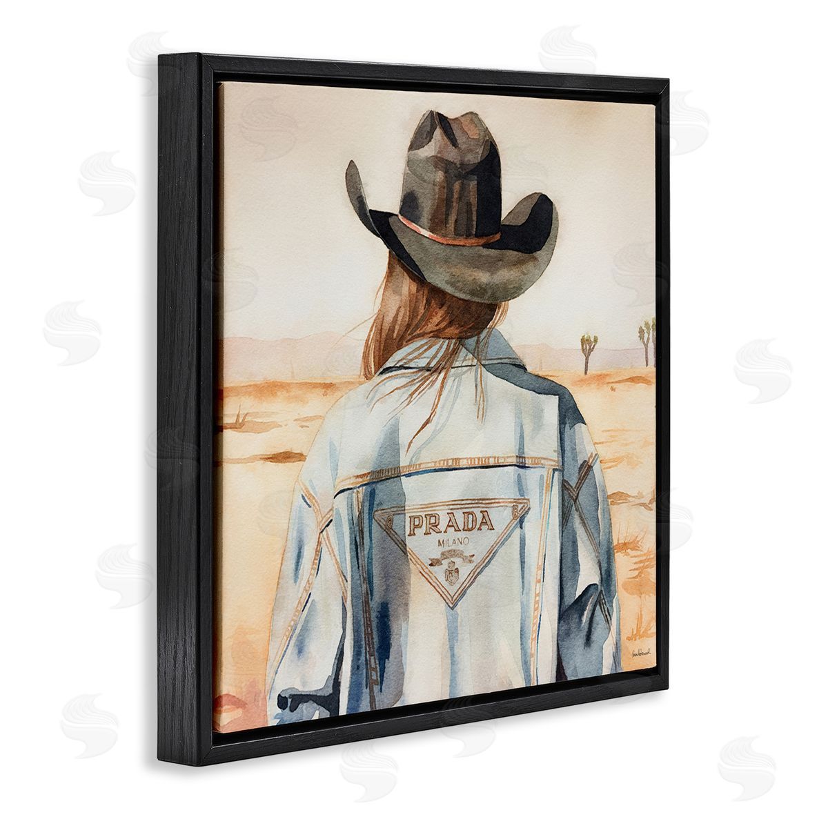 Glam Desert Cowgirl Black Floating Frame Canvas Wall Art, Home Decor by Amanda Greenwood