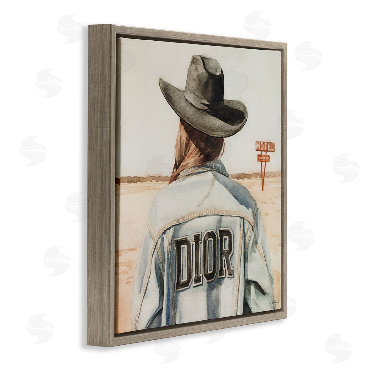 Glam Cowgirl in Desert Brown Floating Frame Canvas Wall Art, Home Decor by Amanda Greenwood