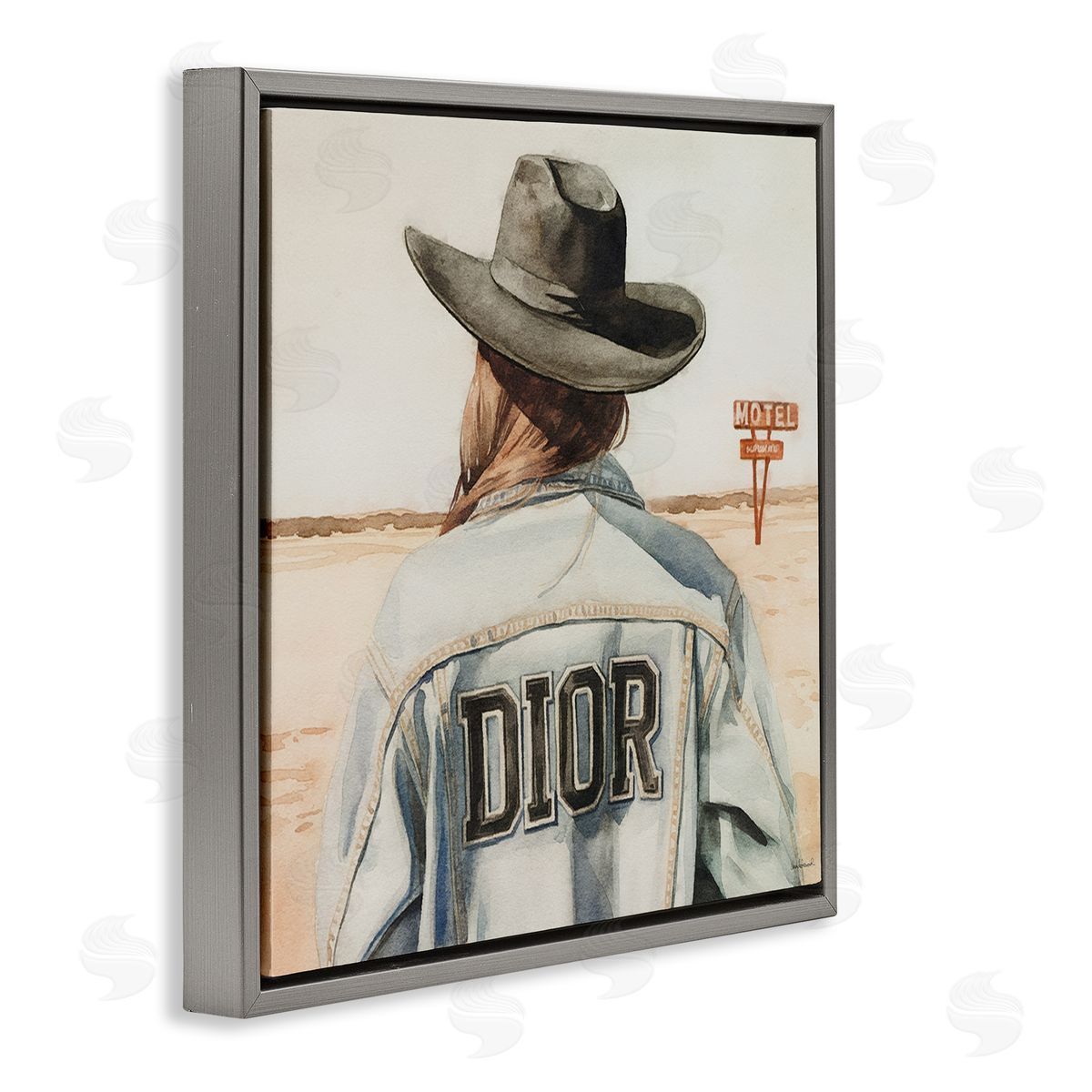 Glam Cowgirl in Desert Grey Floating Frame Canvas Wall Art, Home Decor by Amanda Greenwood