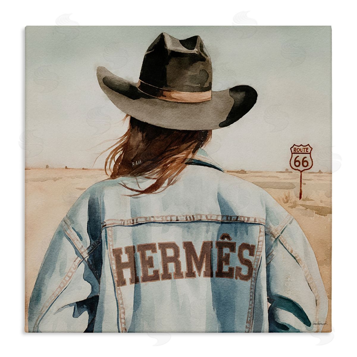 Trendy Cowgirl in Desert Canvas Wall Art, Home Decor by Amanda Greenwood