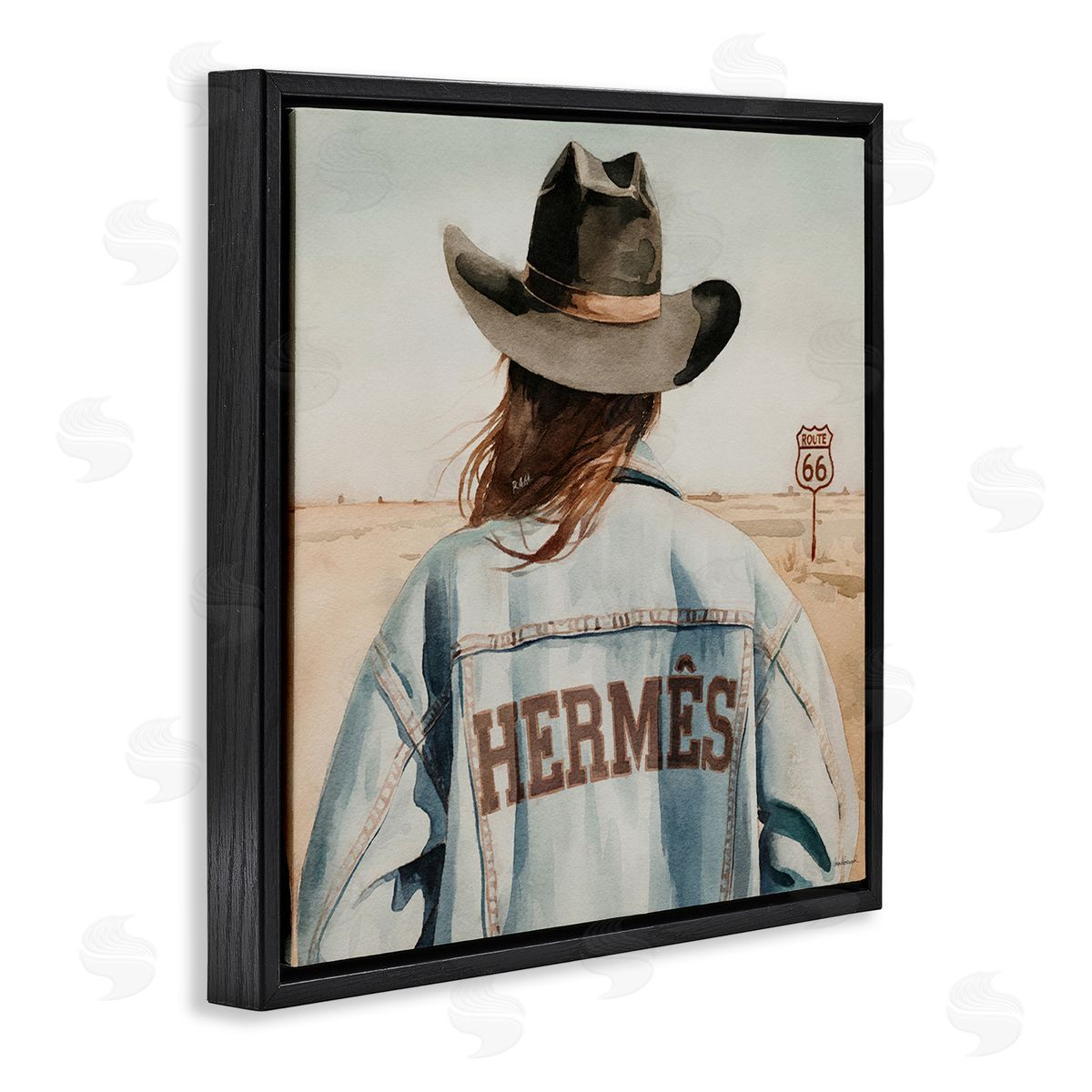 Trendy Cowgirl in Desert Black Floating Frame Canvas Wall Art, Home Decor by Amanda Greenwood