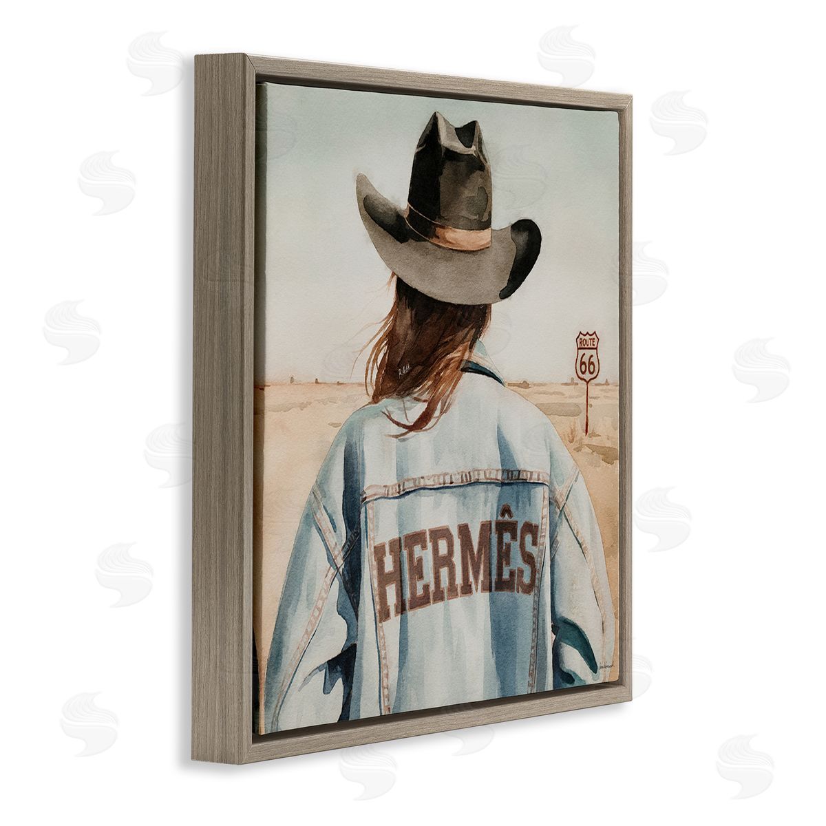 Trendy Cowgirl in Desert Brown Floating Frame Canvas Wall Art, Home Decor by Amanda Greenwood
