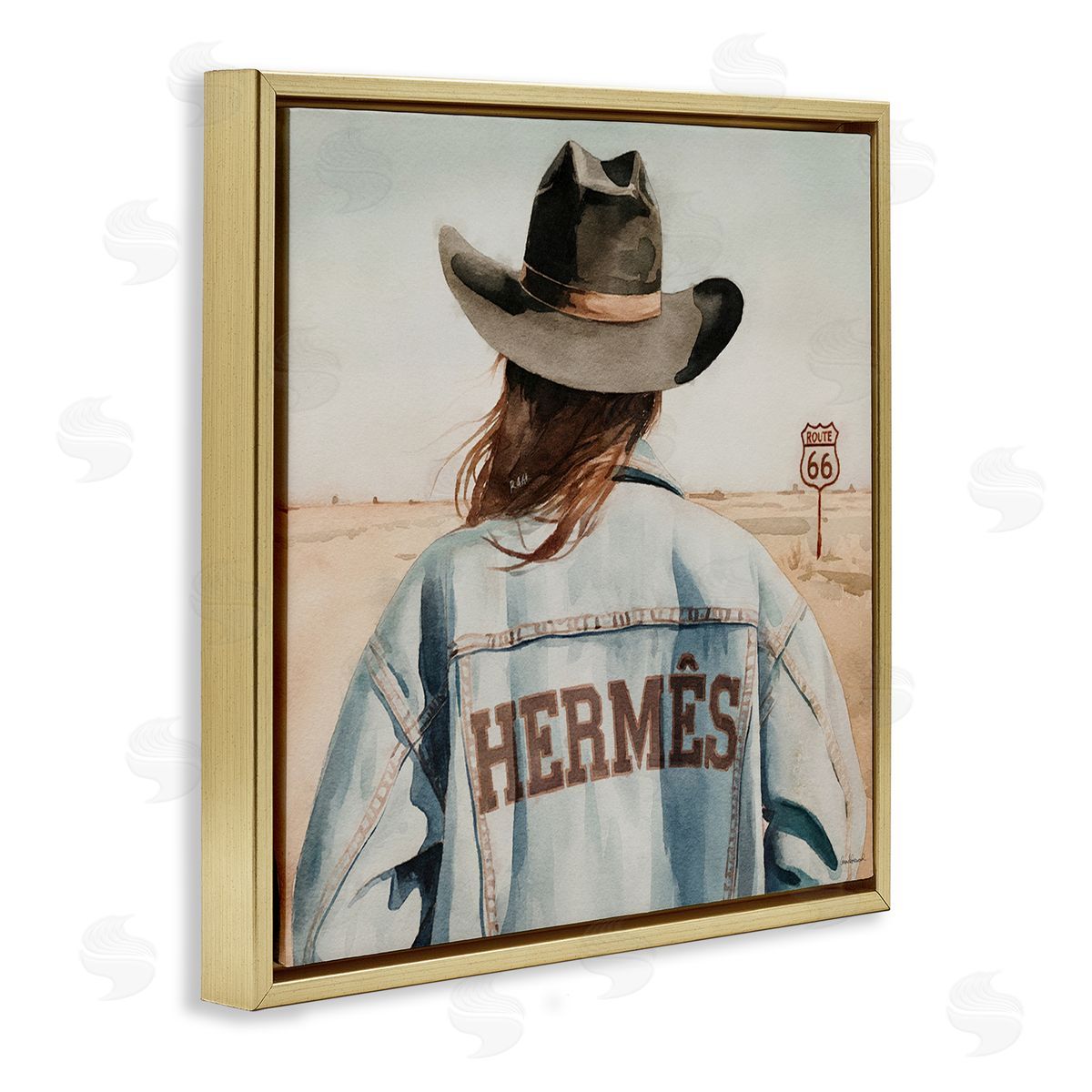 Trendy Cowgirl in Desert Gold Floating Frame Canvas Wall Art, Home Decor by Amanda Greenwood