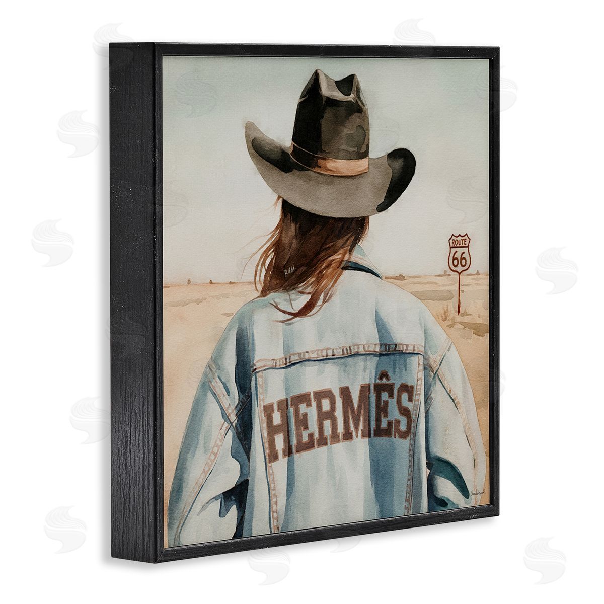 Trendy Cowgirl in Desert Black Frame Print Wall Art, Home Decor by Amanda Greenwood