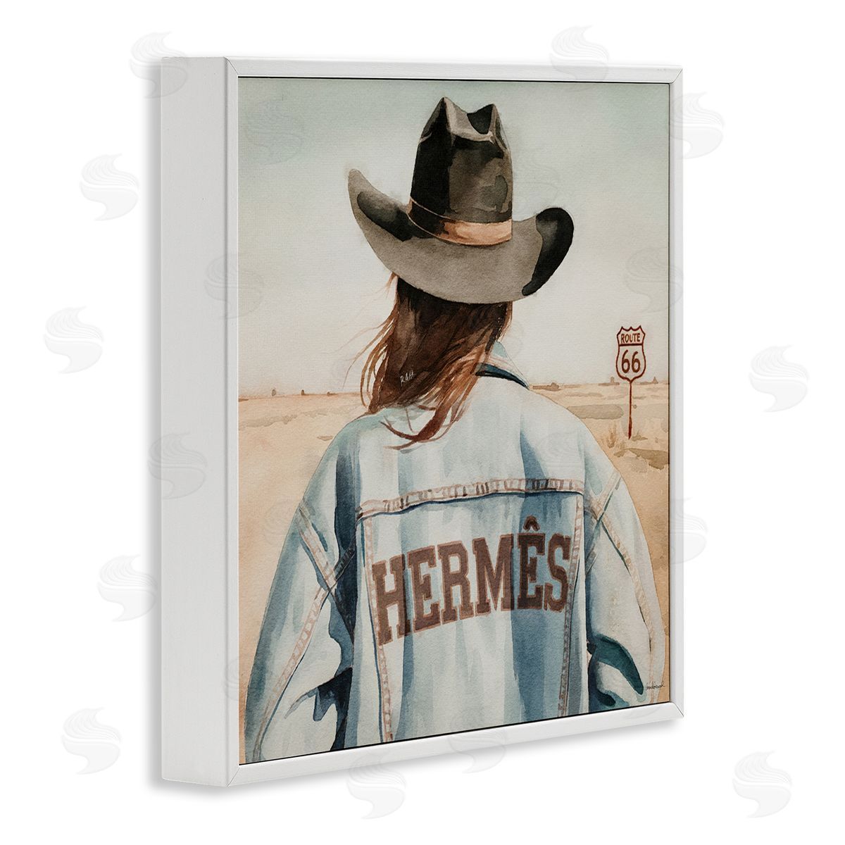 Trendy Cowgirl in Desert White Frame Print Wall Art, Home Decor by Amanda Greenwood