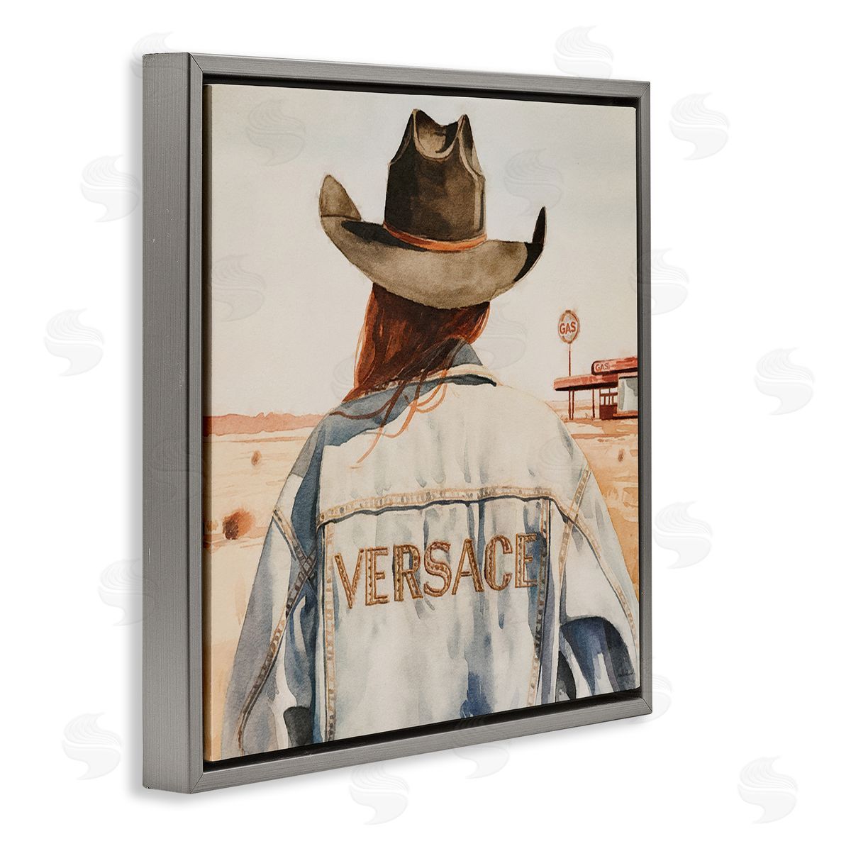 Glam Jacket Cowgirl Grey Floating Frame Canvas Wall Art, Home Decor by Amanda Greenwood