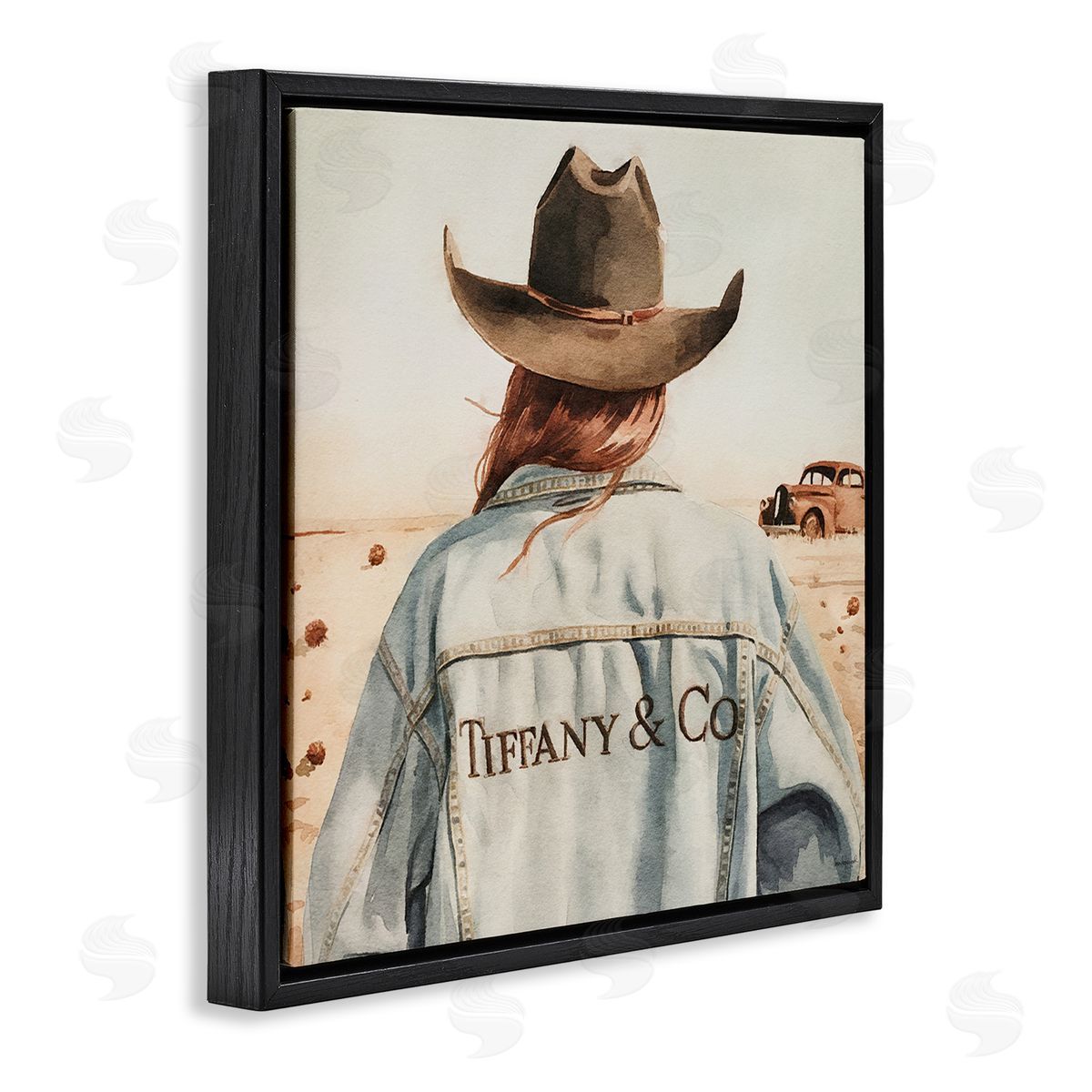 Trendy Brunette Cowgirl Black Floating Frame Canvas Wall Art, Home Decor by Amanda Greenwood