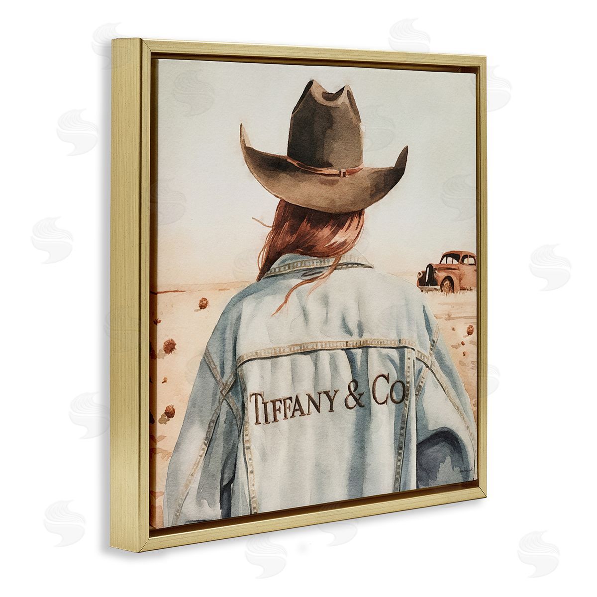 Trendy Brunette Cowgirl Gold Floating Frame Canvas Wall Art, Home Decor by Amanda Greenwood