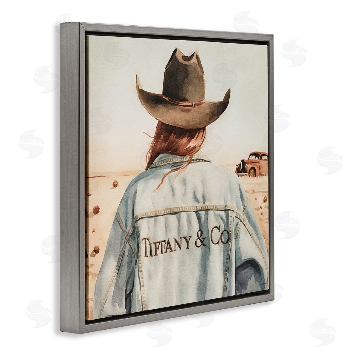 Trendy Brunette Cowgirl Grey Floating Frame Canvas Wall Art, Home Decor by Amanda Greenwood