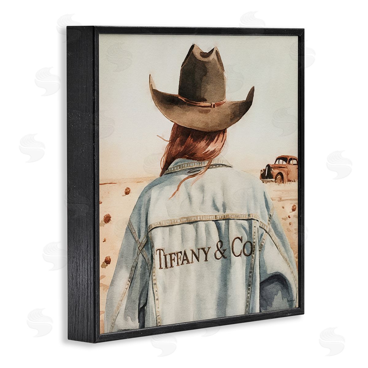 Trendy Brunette Cowgirl Black Frame Print Wall Art, Home Decor by Amanda Greenwood