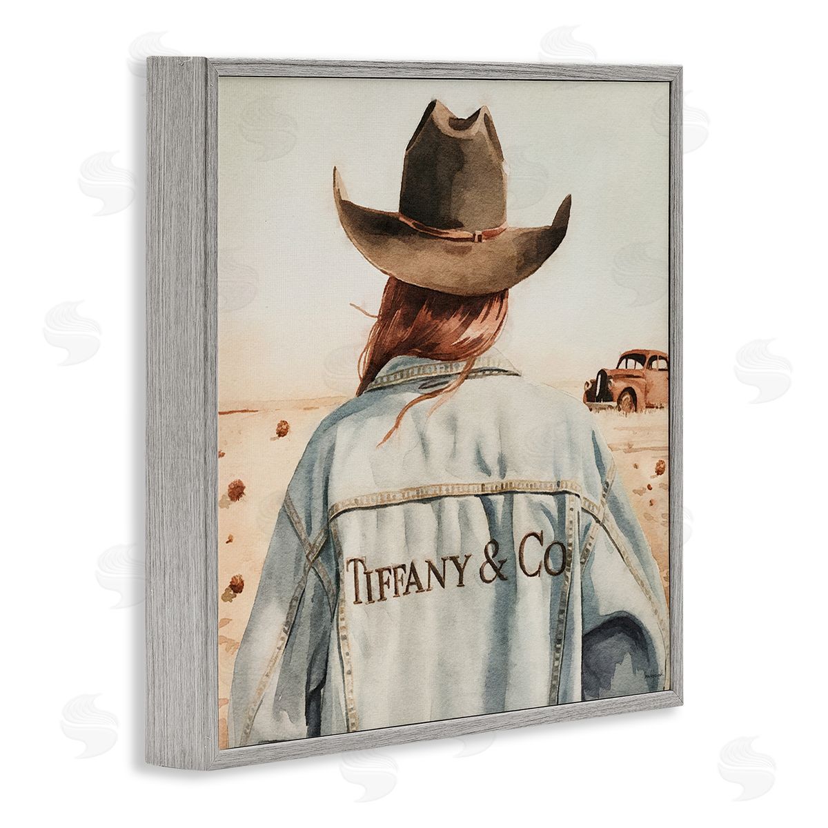 Trendy Brunette Cowgirl Grey Frame Print Wall Art, Home Decor by Amanda Greenwood