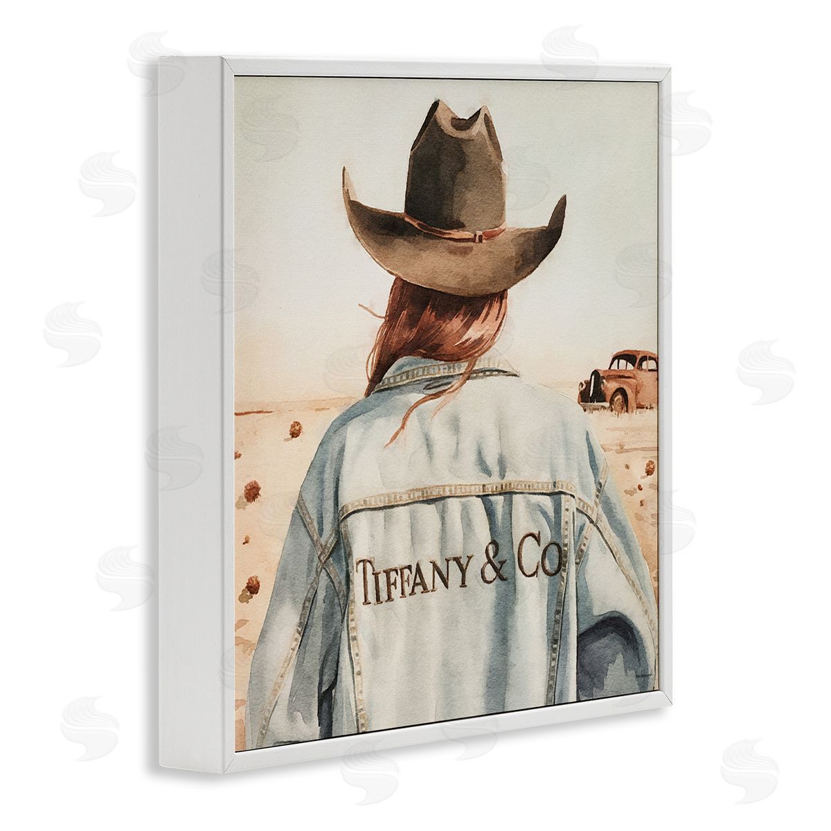 Trendy Brunette Cowgirl White Frame Print Wall Art, Home Decor by Amanda Greenwood