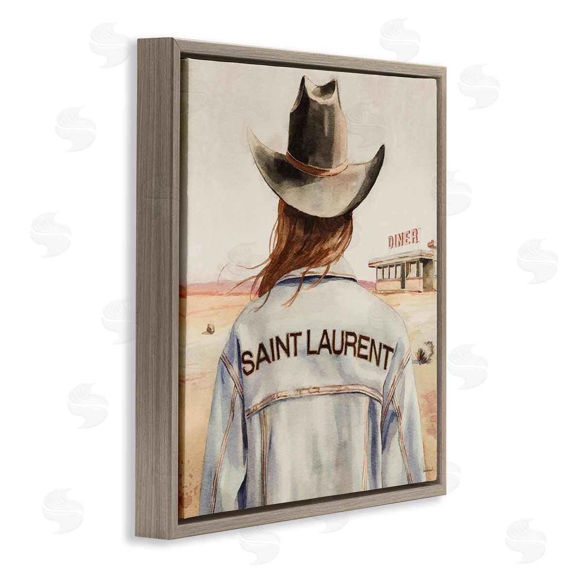 Glam Brunette Cowgirl Brown Floating Frame Canvas Wall Art, Home Decor by Amanda Greenwood