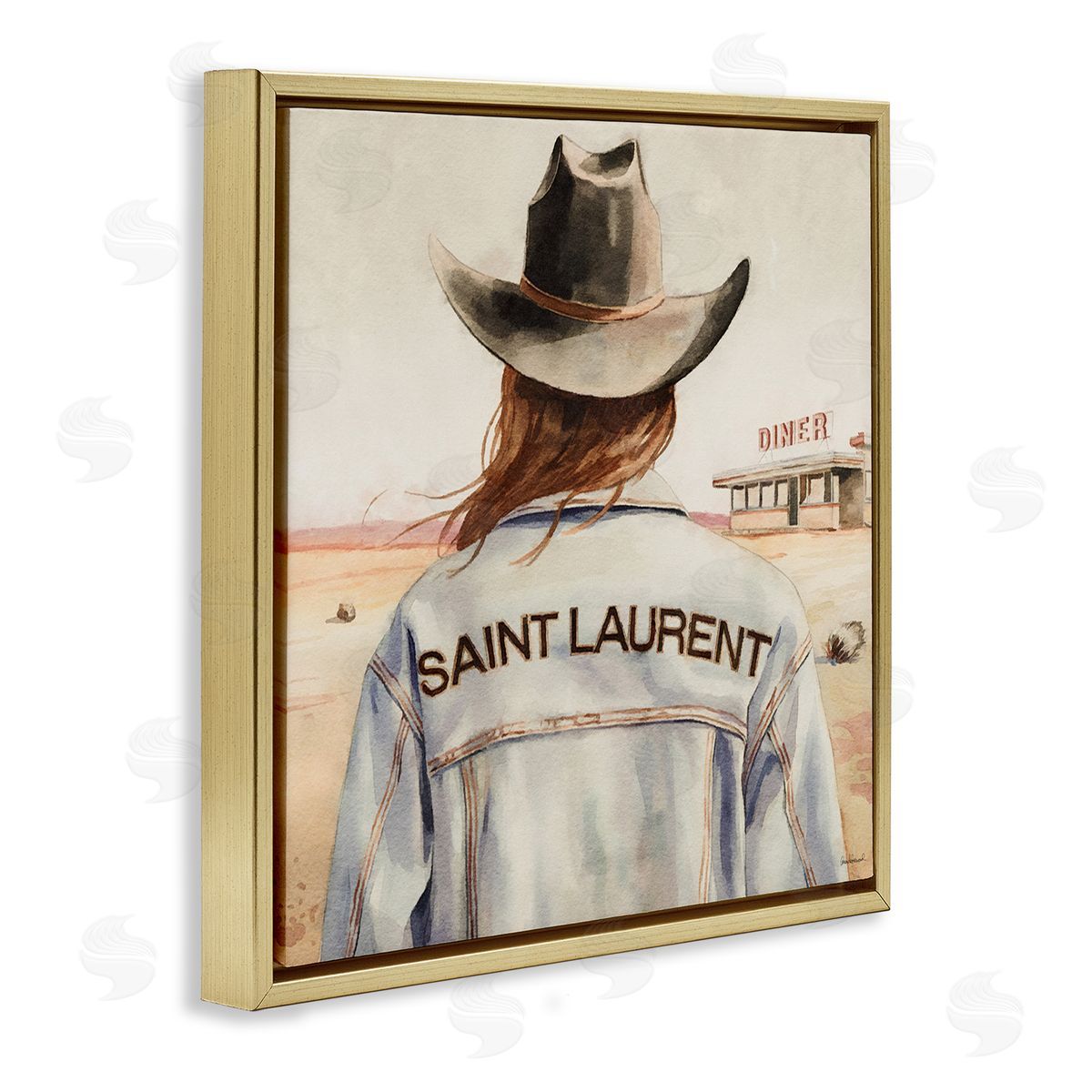 Glam Brunette Cowgirl Gold Floating Frame Canvas Wall Art, Home Decor by Amanda Greenwood