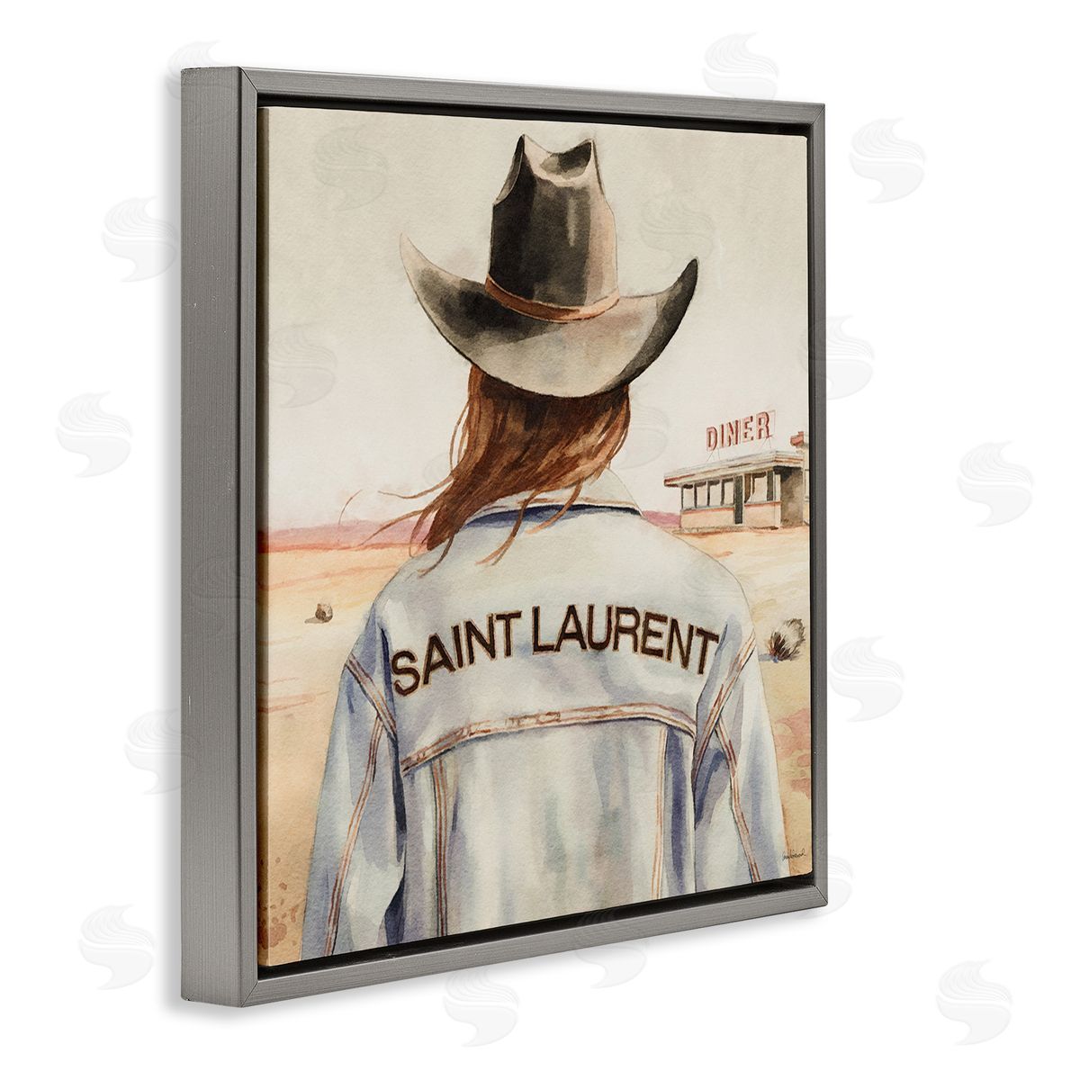 Glam Brunette Cowgirl Grey Floating Frame Canvas Wall Art, Home Decor by Amanda Greenwood