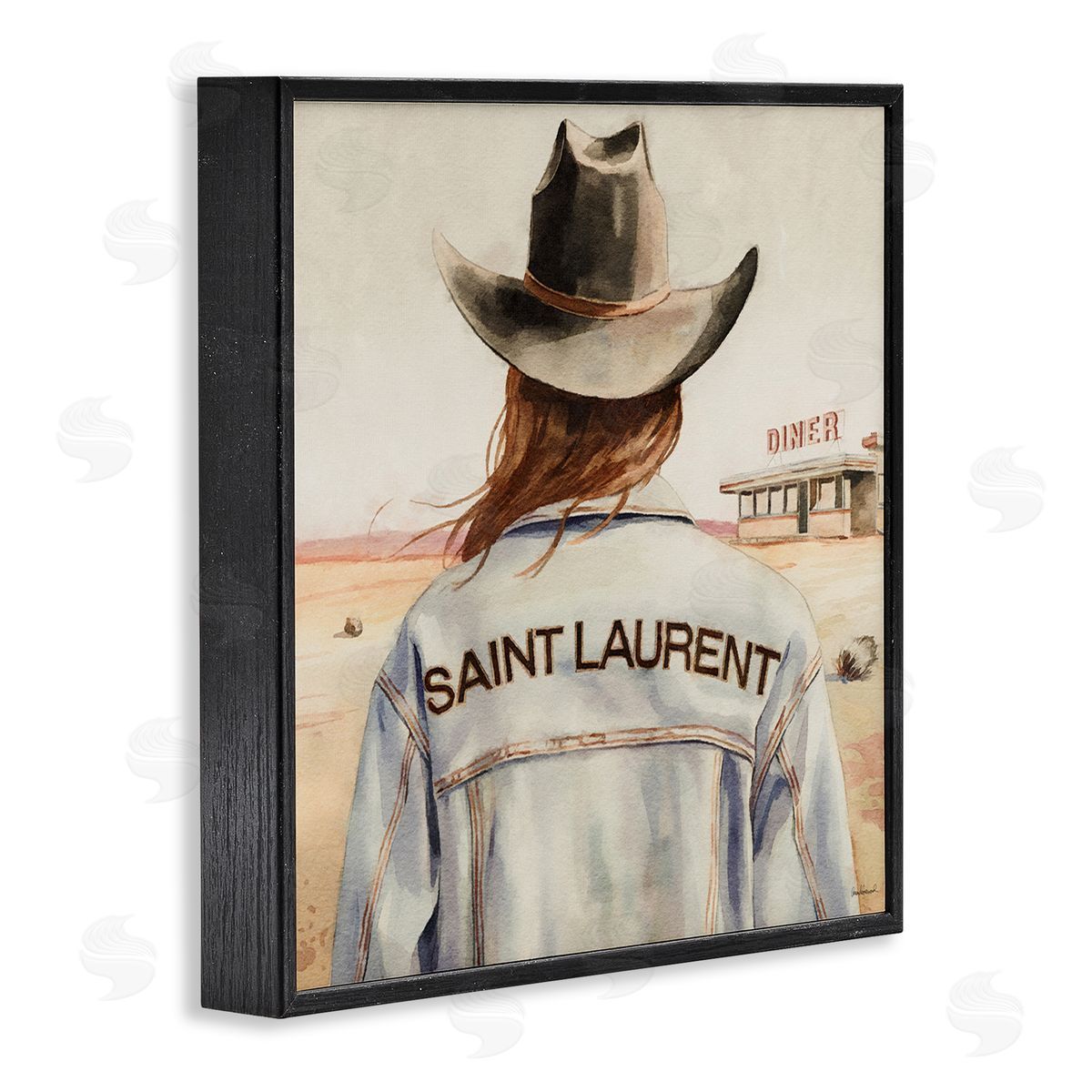 Glam Brunette Cowgirl Black Frame Print Wall Art, Home Decor by Amanda Greenwood