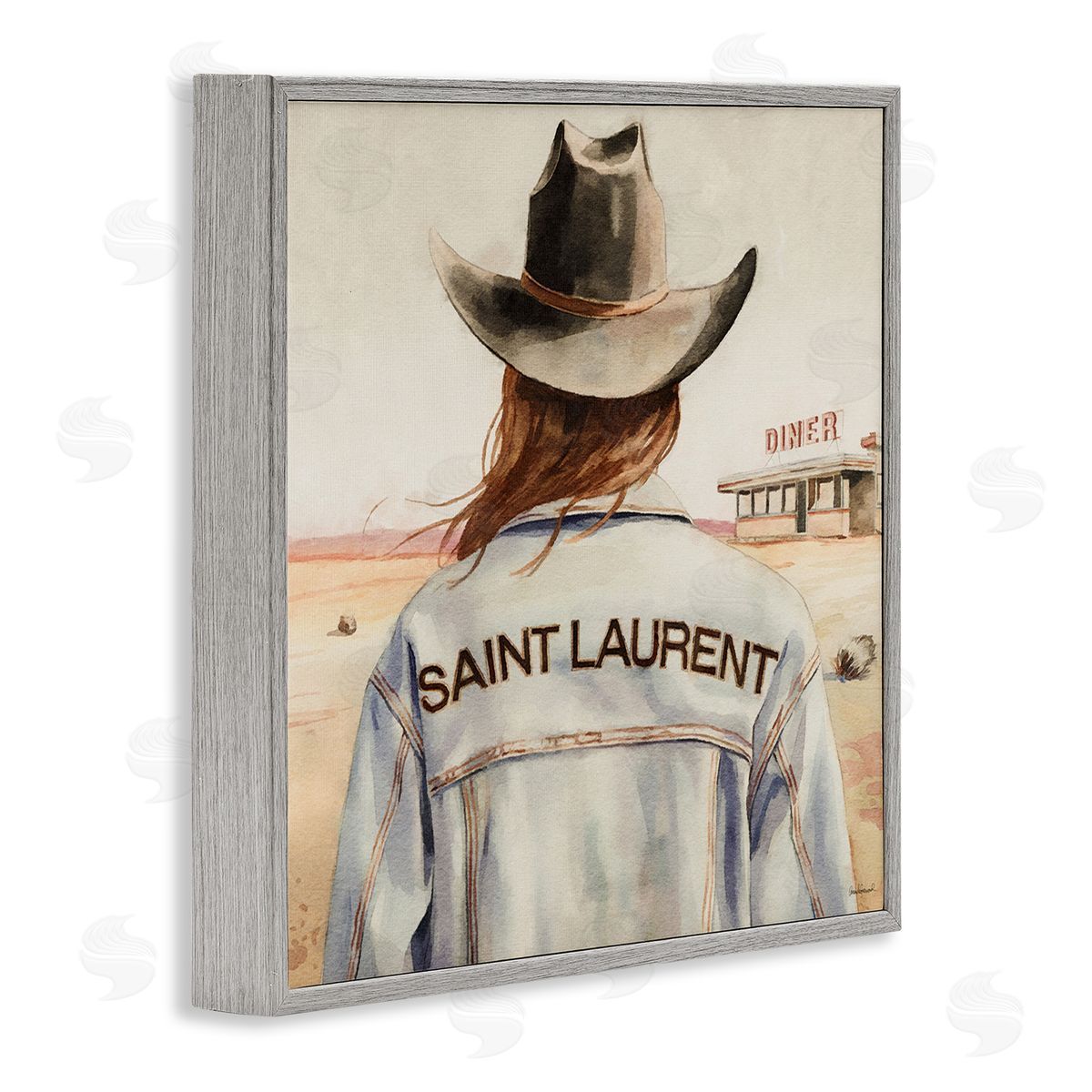 Glam Brunette Cowgirl Grey Frame Print Wall Art, Home Decor by Amanda Greenwood