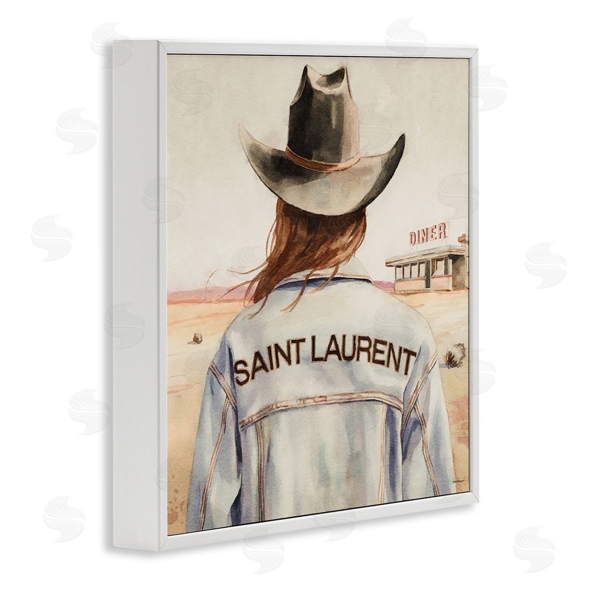 Glam Brunette Cowgirl White Frame Print Wall Art, Home Decor by Amanda Greenwood