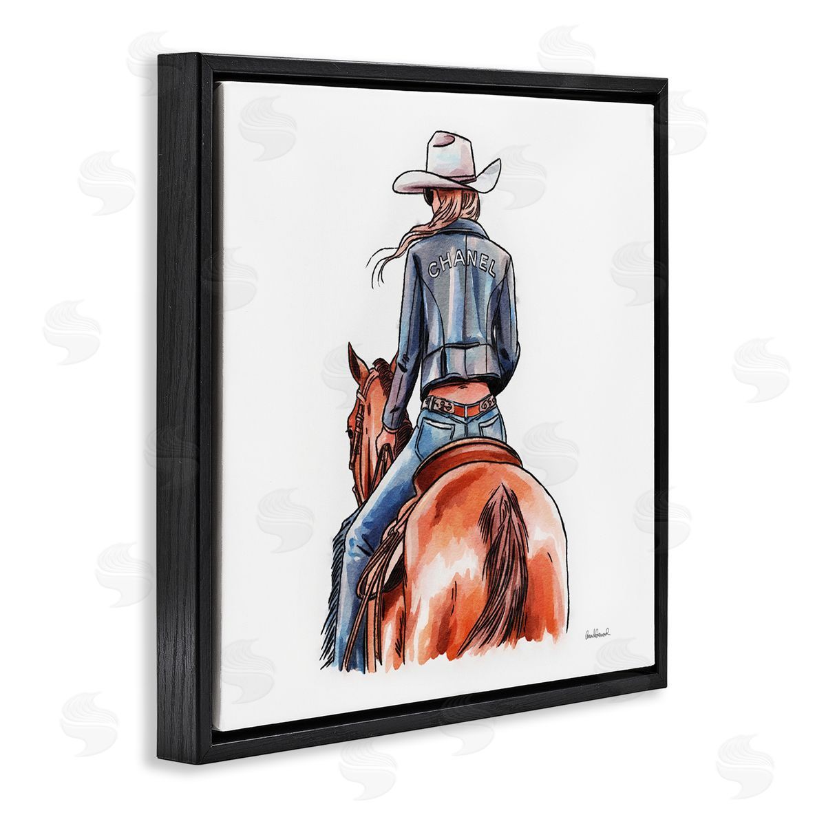 Minimal Glam Cowgirl Black Floating Frame Canvas Wall Art, Home Decor by Amanda Greenwood