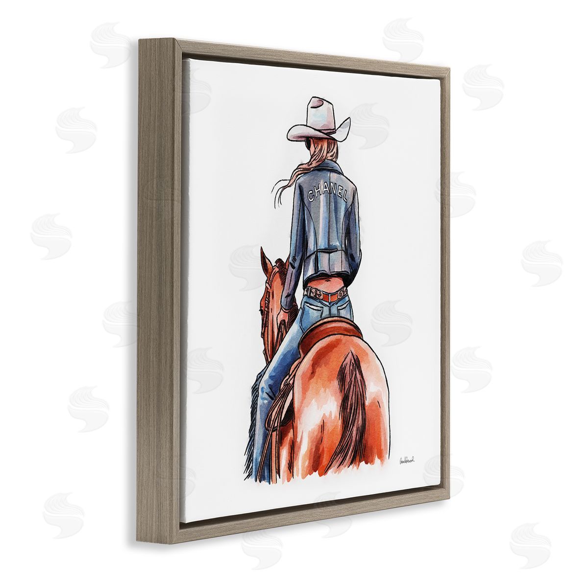 Minimal Glam Cowgirl Brown Floating Frame Canvas Wall Art, Home Decor by Amanda Greenwood