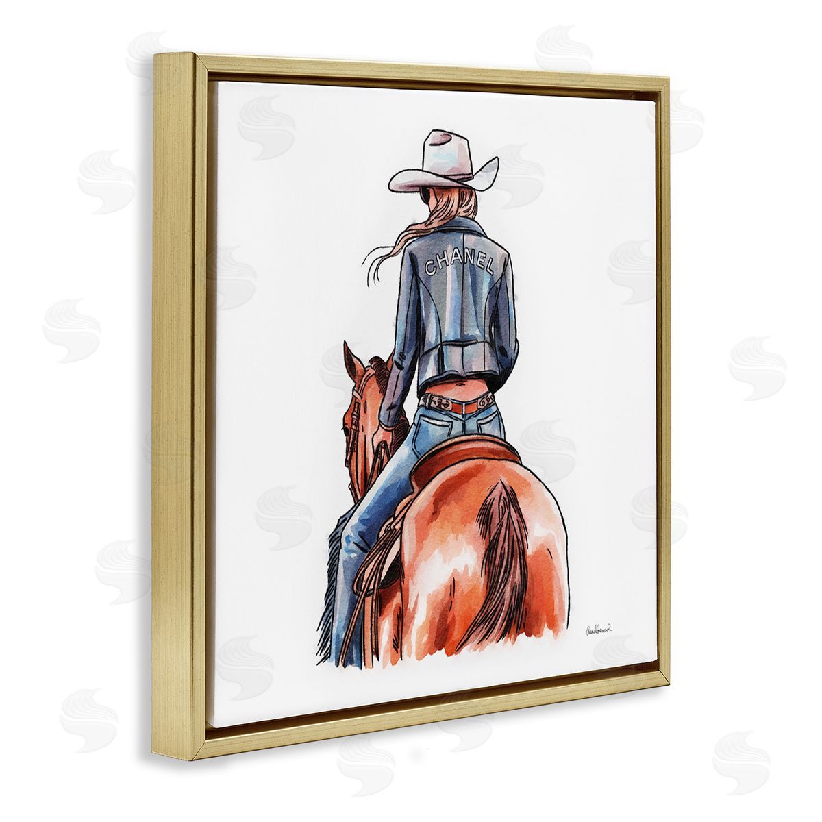 Minimal Glam Cowgirl Gold Floating Frame Canvas Wall Art, Home Decor by Amanda Greenwood