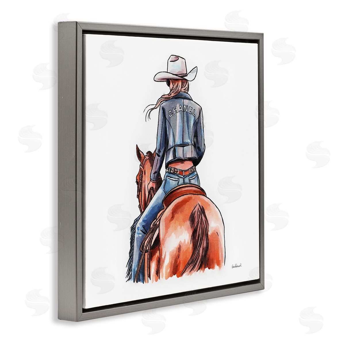 Minimal Glam Cowgirl Grey Floating Frame Canvas Wall Art, Home Decor by Amanda Greenwood