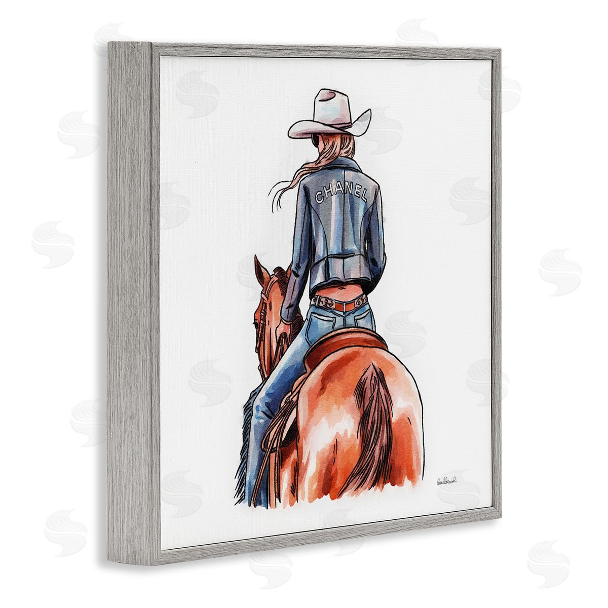 Minimal Glam Cowgirl Grey Frame Print Wall Art, Home Decor by Amanda Greenwood