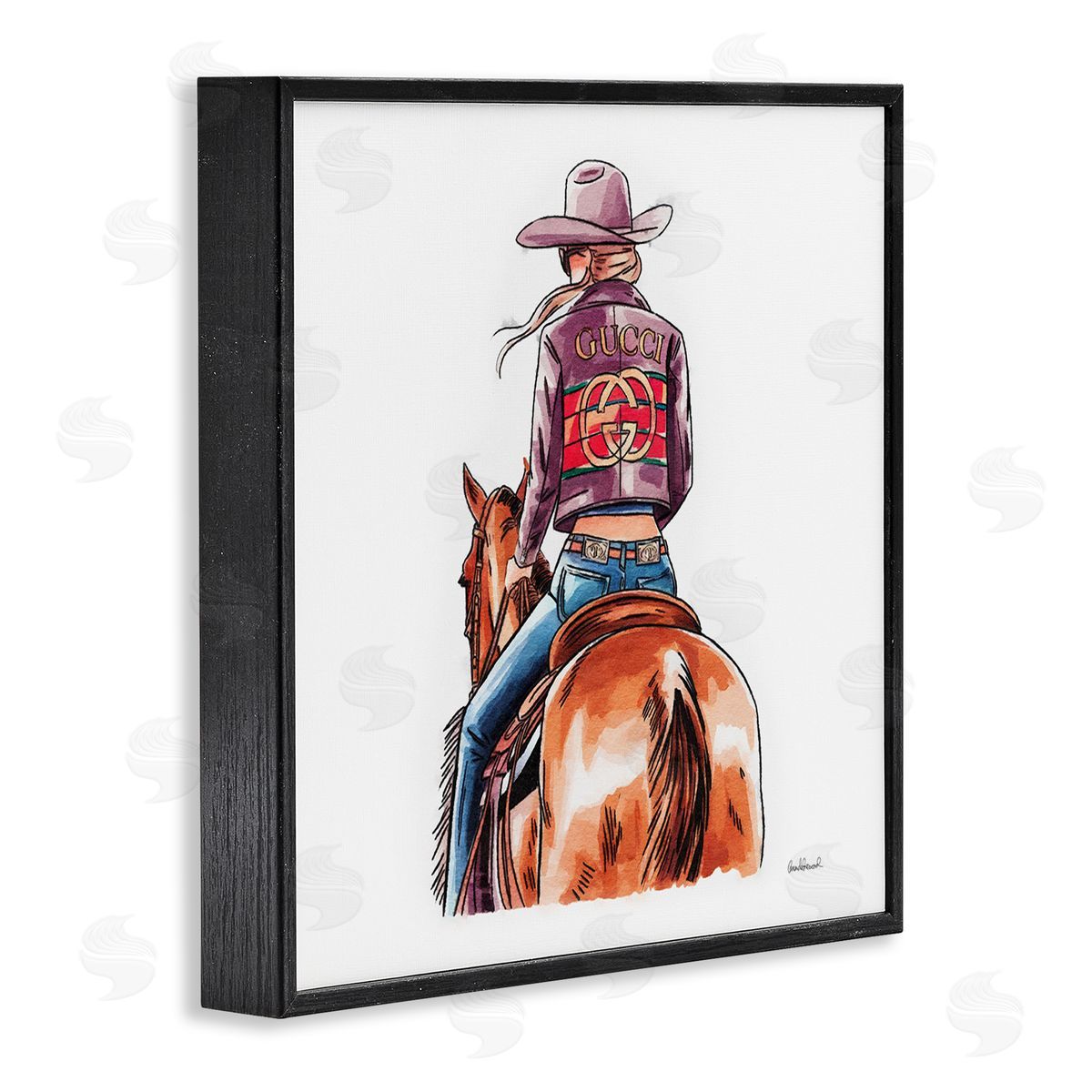 Glam Cowgirl on Horse Black Frame Print Wall Art, Home Decor by Amanda Greenwood