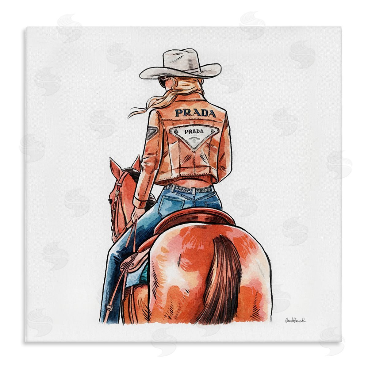 Glam Jacket Cowgirl & Horse Canvas Wall Art, Home Decor by Amanda Greenwood