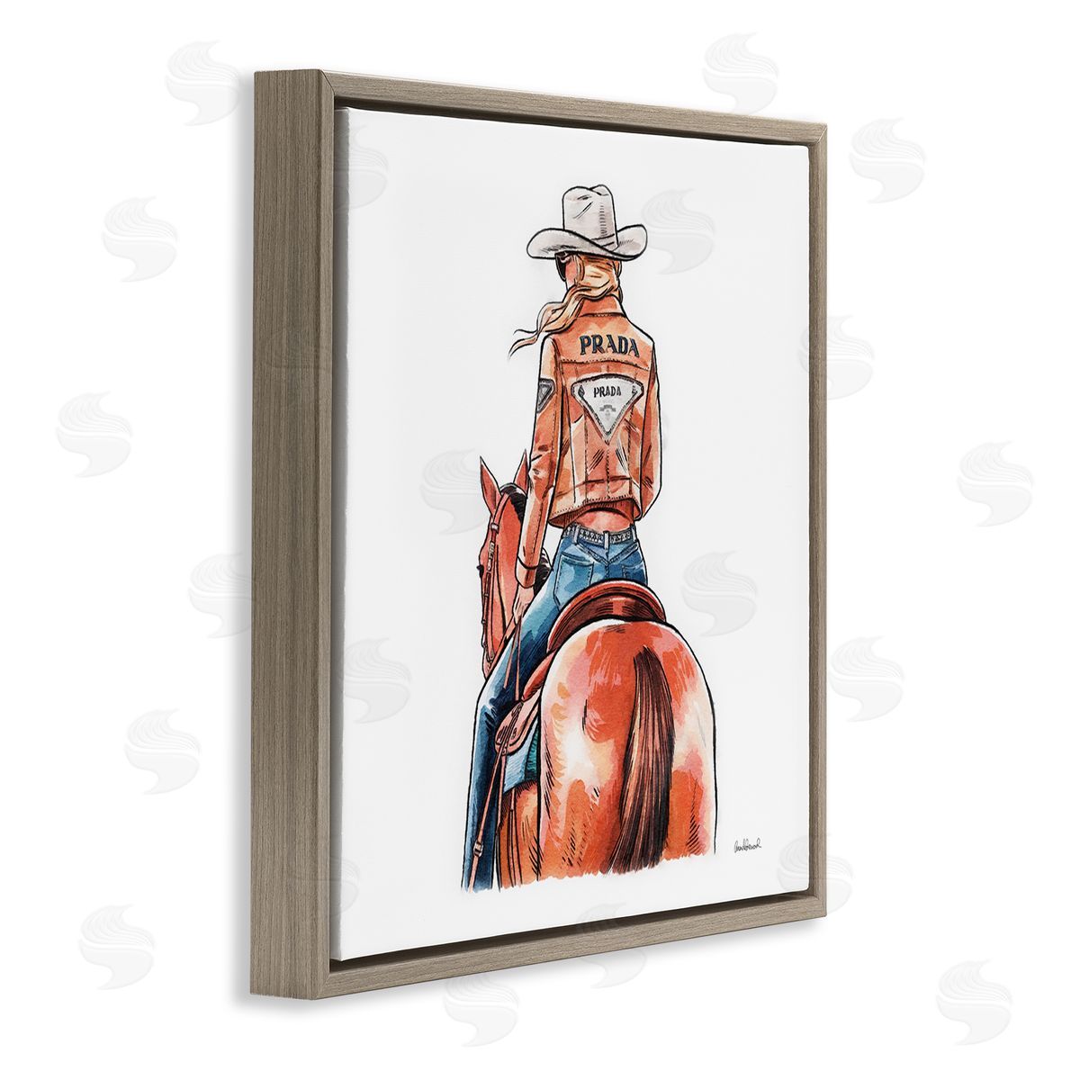 Glam Jacket Cowgirl & Horse Brown Floating Frame Canvas Wall Art, Home Decor by Amanda Greenwood