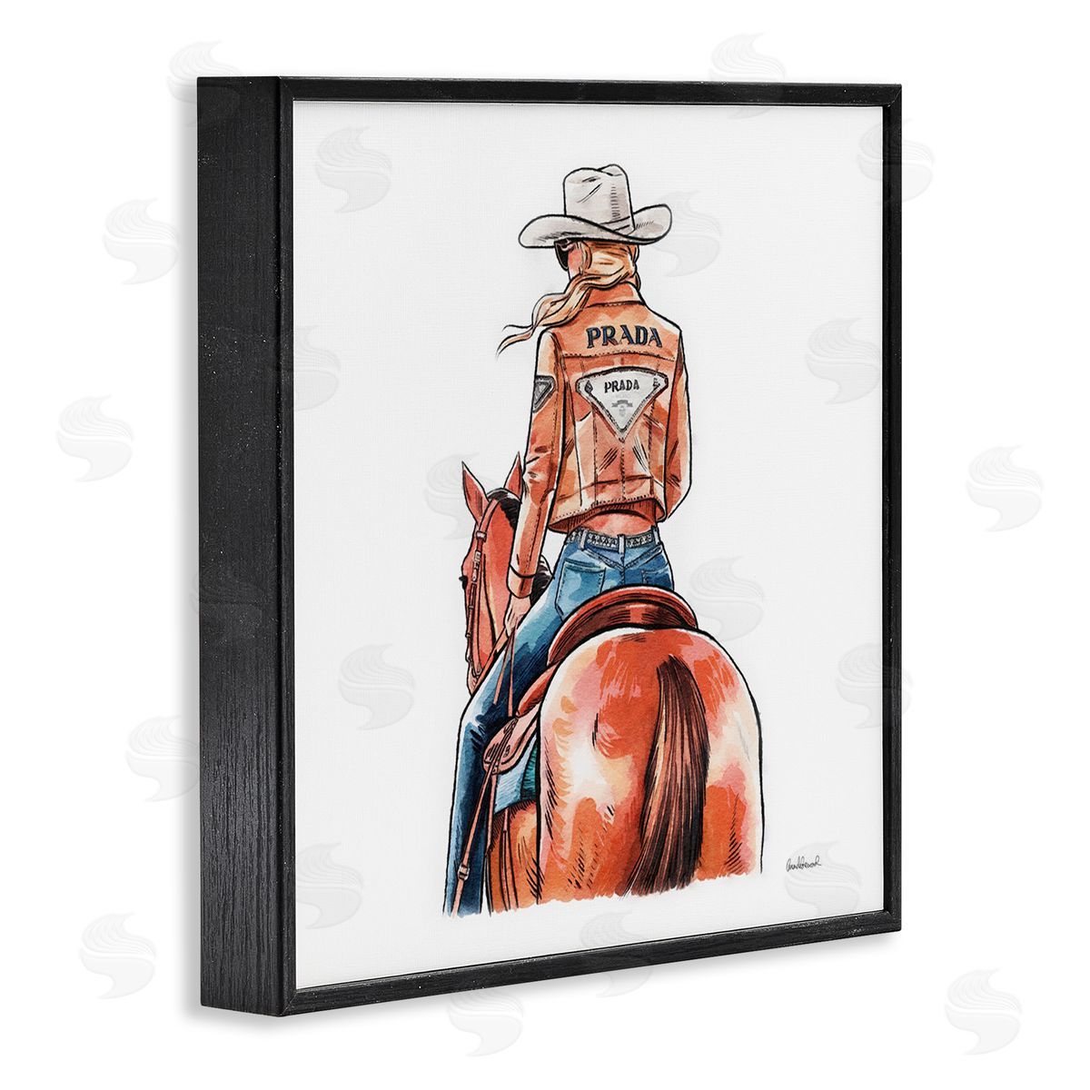 Glam Jacket Cowgirl & Horse Black Frame Print Wall Art, Home Decor by Amanda Greenwood
