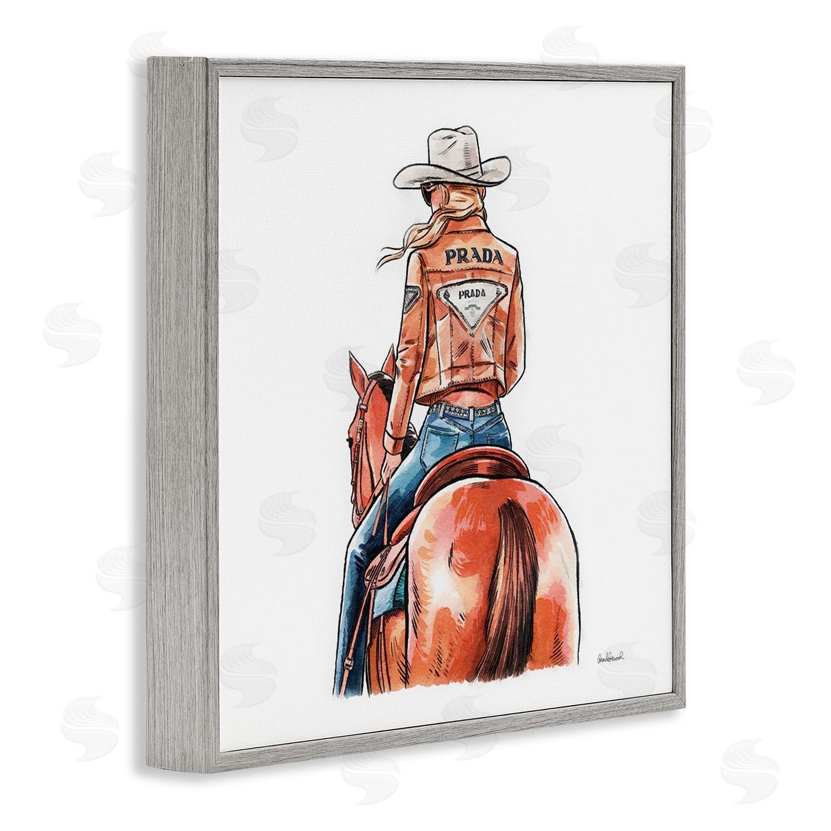 Glam Jacket Cowgirl & Horse Grey Frame Print Wall Art, Home Decor by Amanda Greenwood